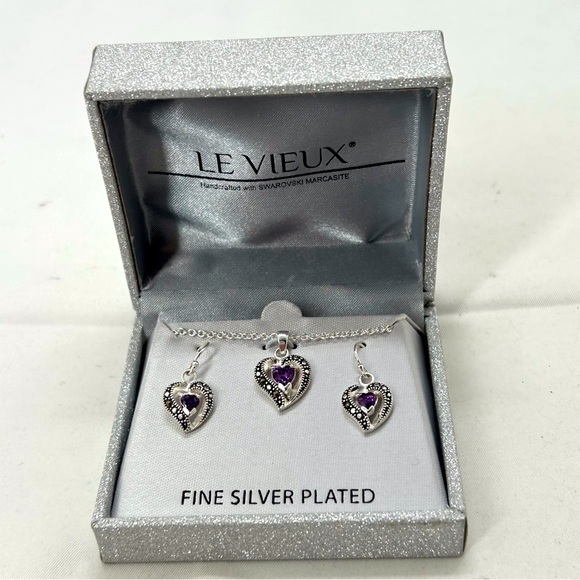 silver-plated jewelry set purple drop heart E+N bone